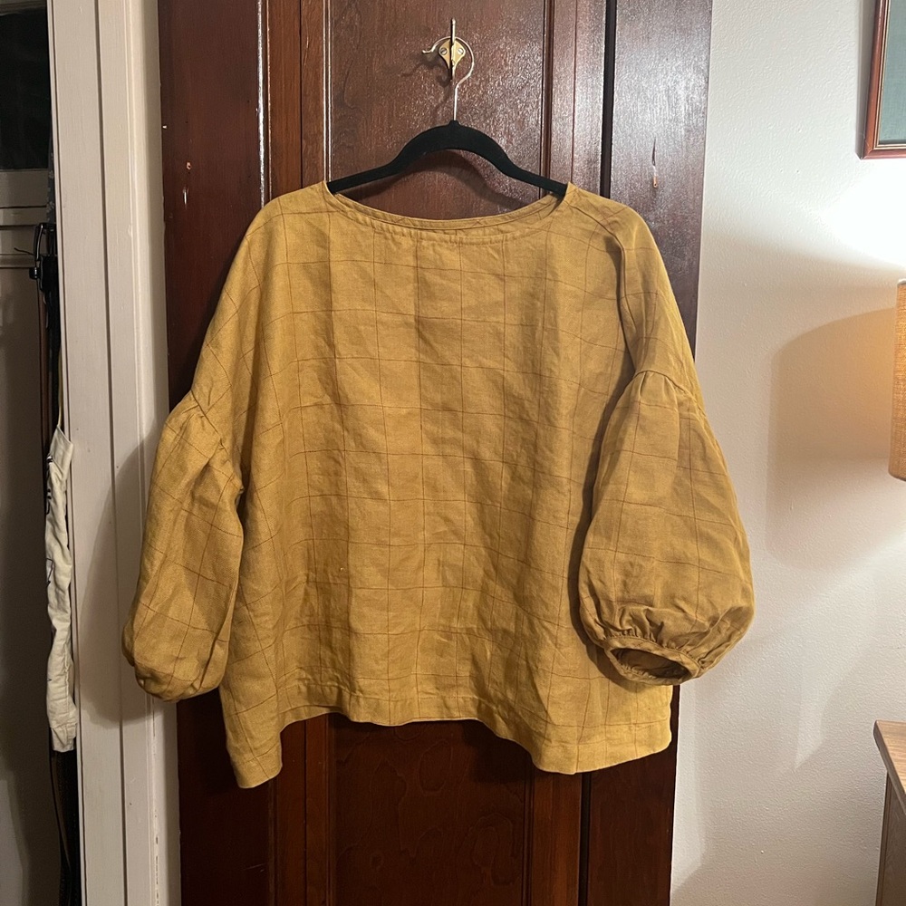 Not Perfect Linen Russet oversized linen top in Amber checks, one size